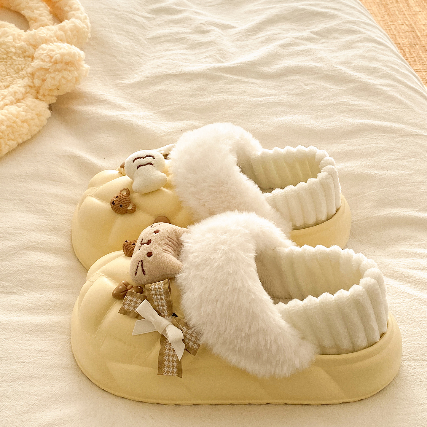 俏绘可爱猫鱼防水保暖包跟棉拖鞋