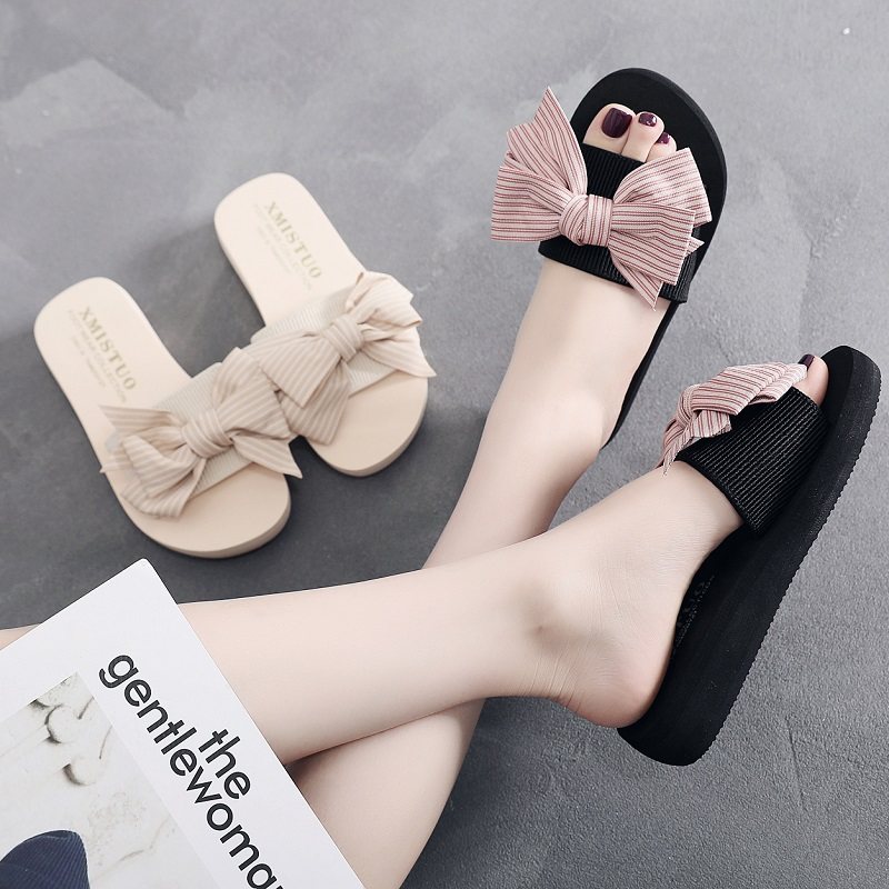 时尚蝴蝶结拖鞋女夏百搭平底一字拖鞋外穿厚底凉拖防滑海边沙滩鞋,女鞋,一字拖,淘宝优惠券,粉丝福利购,淘宝优惠卷