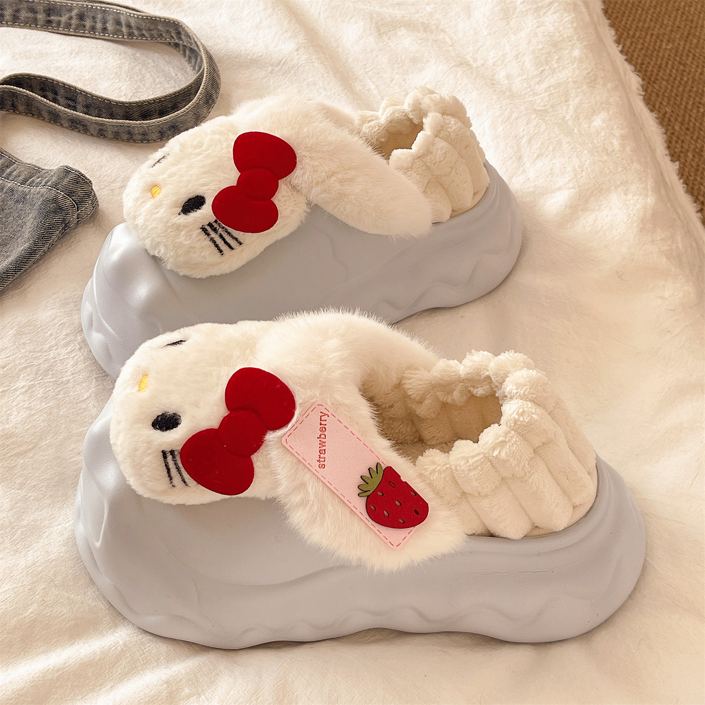 俏绘可爱猫咪防水厚底包跟棉鞋