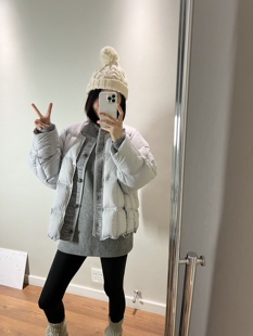 wenlustore冬季新款针织拼接小立领方格宽松保暖加厚羽绒服外套