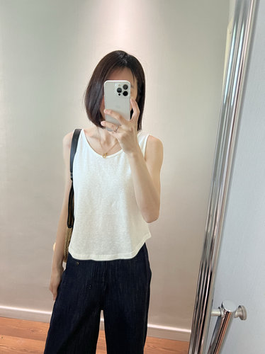 wenlustore夏季新款透气柔软汉麻棉纯色无袖内搭背心上衣女