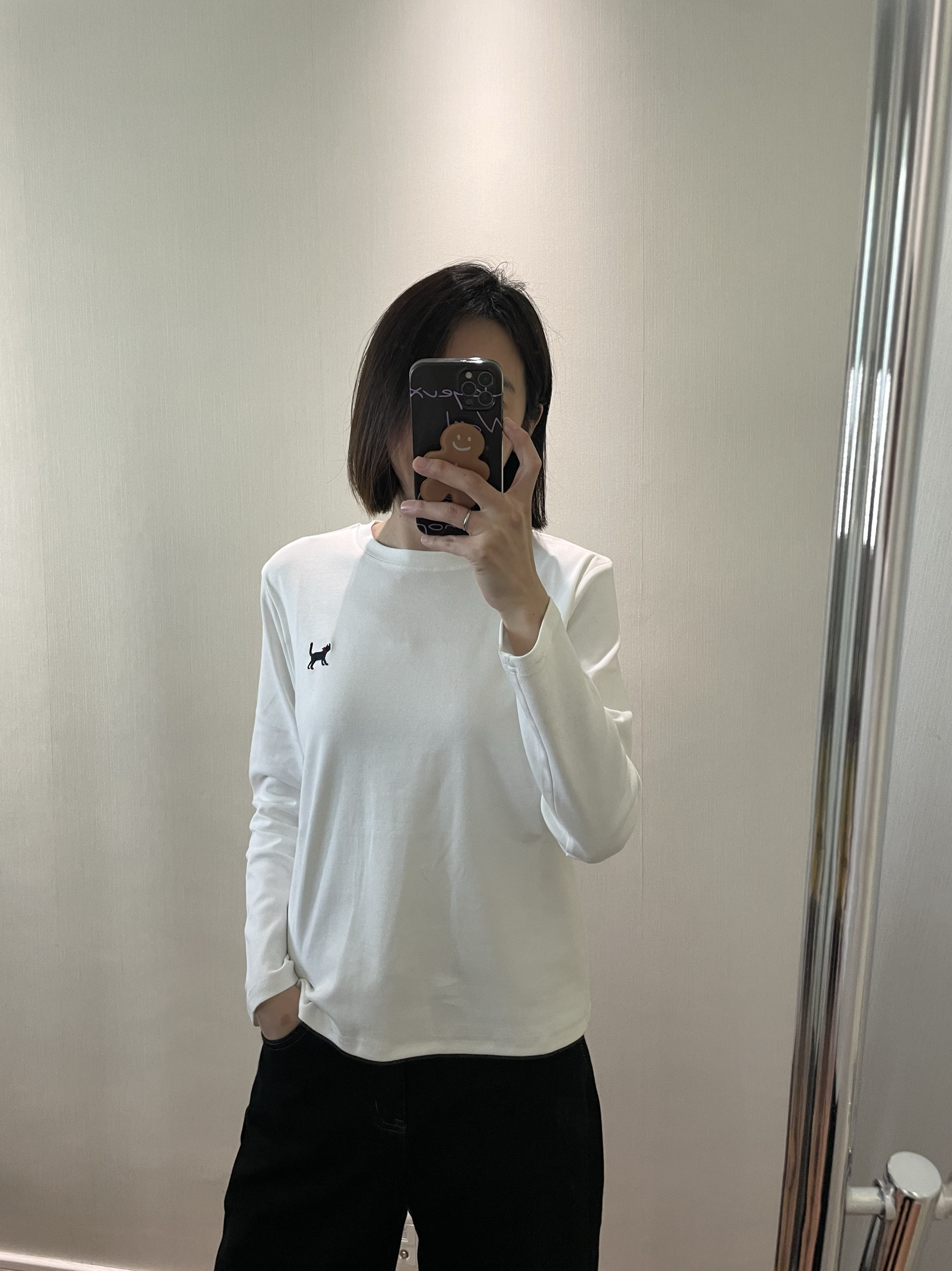 wenlustore春季新款百搭刺绣小狗磨毛长袖T恤打底衫女