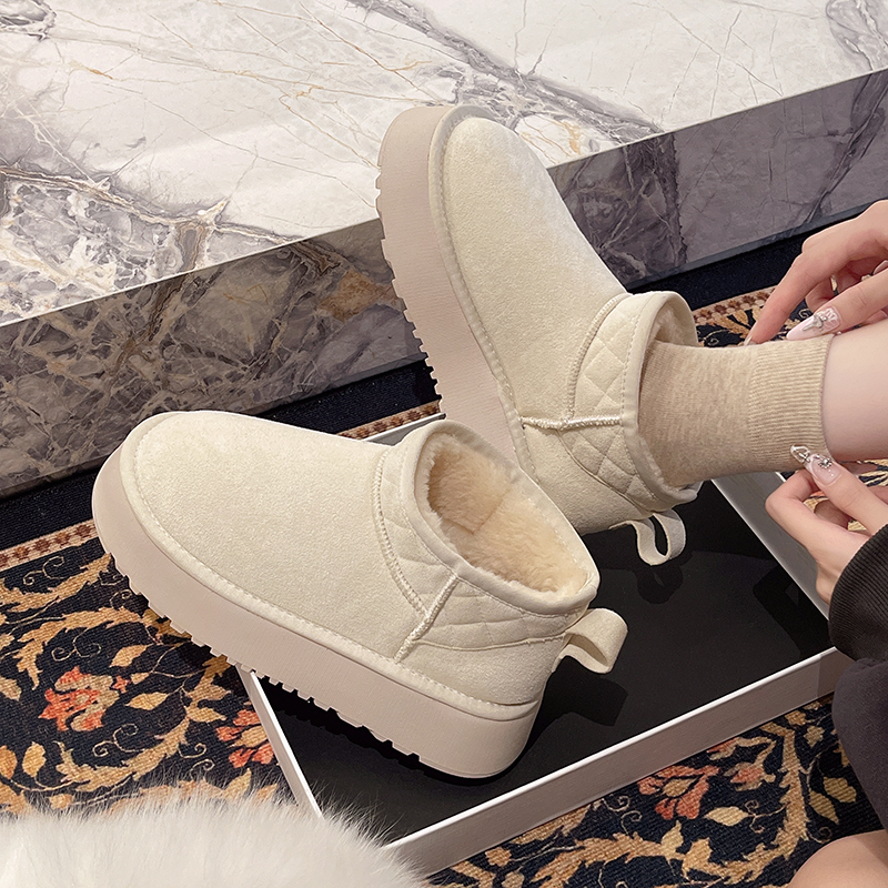 加绒加厚雪地靴女厚底一脚蹬棉鞋