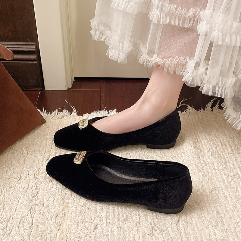 春秋法式风绒面浅口单鞋女方头低跟平底金属扣气质百搭奶奶0125z,女鞋,勃肯鞋/软木鞋,淘宝优惠券,粉丝福利购,淘宝优惠卷