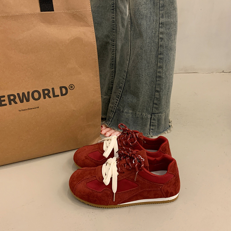 复古红色德训鞋女2026新款春季韩版百搭系带休闲板鞋平底阿甘鞋子,女鞋,德训鞋,淘宝优惠券,粉丝福利购,淘宝优惠卷