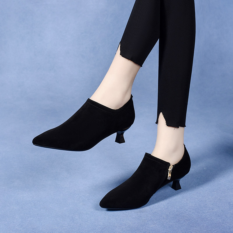 2025春季新款3公分低跟高跟鞋女细跟磨砂皮皮鞋小跟深口单鞋春秋,女鞋,深口单鞋,淘宝优惠券,粉丝福利购,淘宝优惠卷