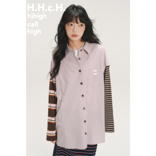 衬衫 撞色条纹拼接落肩宽松长袖 SS26 HHCH口海