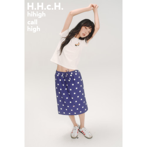HHCH口海 AW25 原创樱桃波点满印松紧腰一步裙半身裙