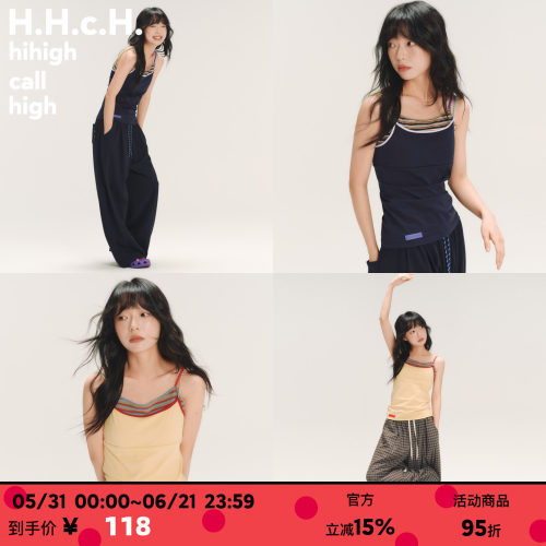 HHCH口海 SS26 条纹撞色拼接假两件含胸垫细肩带吊带背心上衣