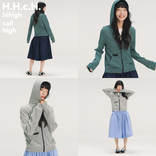 HHCH口海 SS26 竹节棉彩色条纹连帽拉链卫衣长袖开衫外套