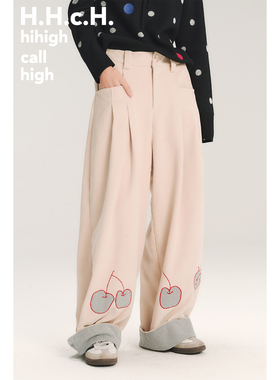 HHCH口海 AW25 手绘水果撞色格纹贴布绣拼接直筒宽松灯芯绒长裤