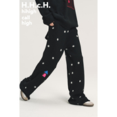 彩色房子撞色绣花松紧腰波点提花针织直筒长裤 HHCH口海 AW25