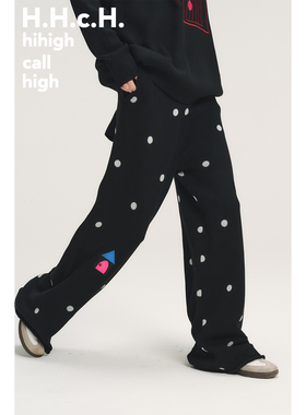 HHCH口海 AW25 彩色房子撞色绣花松紧腰波点提花针织直筒长裤