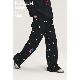 彩色房子撞色绣花松紧腰波点提花针织直筒长裤 HHCH口海 AW25