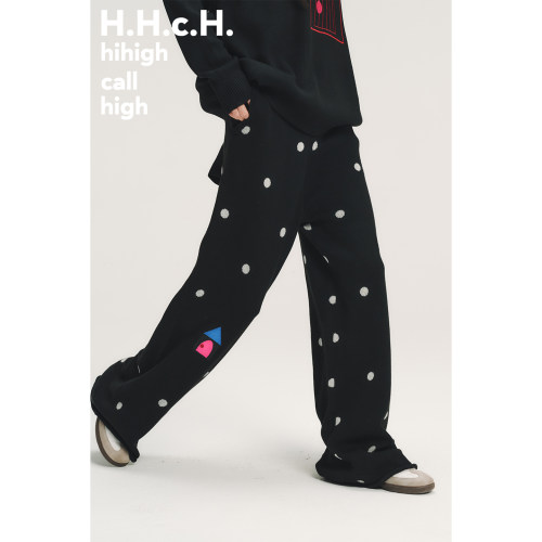 HHCH口海 AW25 彩色房子撞色绣花松紧腰波点提花针织直筒长裤