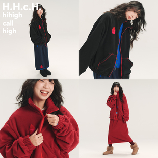 HHCH口海 小房子立体绣花撞色拉链摇粒绒外套上衣 AW25