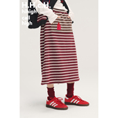 HHCH口海 AW25 彩色小房子立体绣花撞色条纹拼接松紧腰加绒半身裙