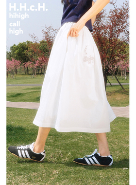 HHCH口海 25SS 手绘波点enjoy字母绣花慵懒感白色松紧腰半身裙