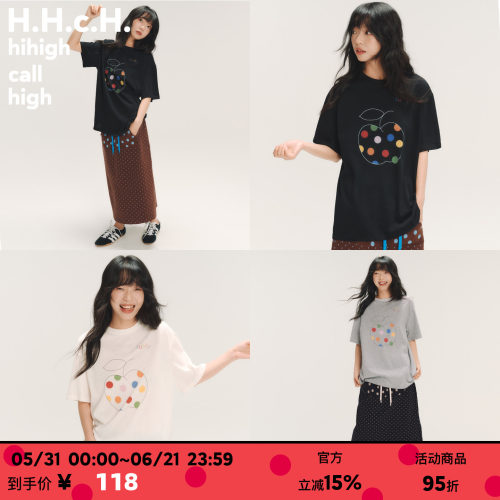 HHCH口海 SS26 彩色波点苹果印花圆领宽松凉感雪花棉短袖T恤