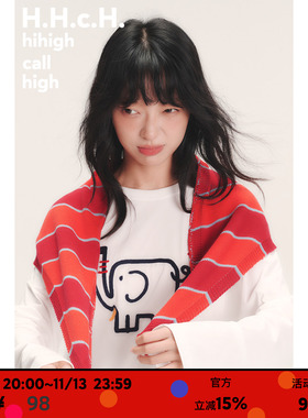 HHCH口海 AW26 原创红色系条纹提花羊毛混纺针织三角披巾围巾