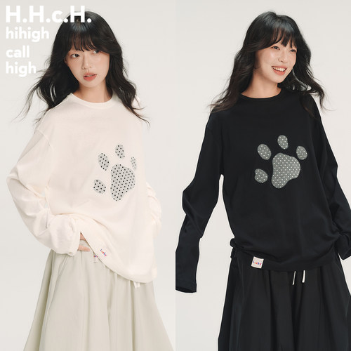 HHCH口海 SS26 小狗爪波点撞色贴布绣冰爽雪花棉宽松长袖T恤罩衫