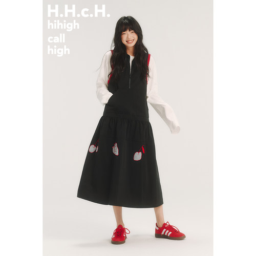HHCH口海 AW25 手绘水果撞色贴布绣半开领长款无袖连衣裙