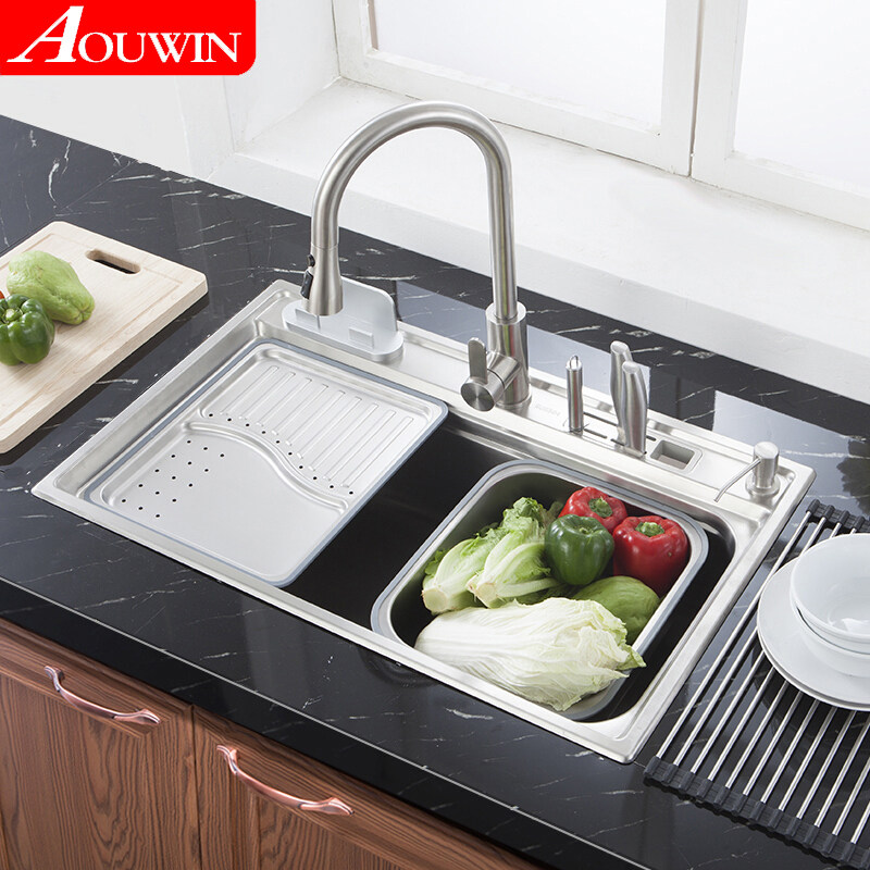 澳赢 Aouwin 304不锈钢水槽大单槽套餐多功能带刀架大容量 Aouwin旗舰店