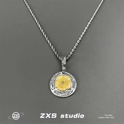 ZXS复古海棠花与老鹰吊牌项链男潮街头个性嘻哈百搭毛衣链饰品女