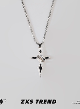 ZXS原创设计黑色环绕十字架项链男潮嘻哈小众个性ins高级感吊坠女