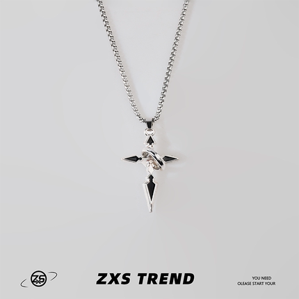 ZXS原创设计黑色环绕十字架项链男潮嘻哈小众个性ins高级感吊坠女