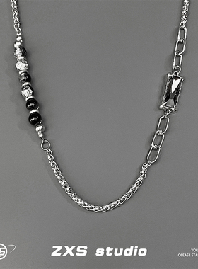 美式龙骨猫眼石拼接项链男潮