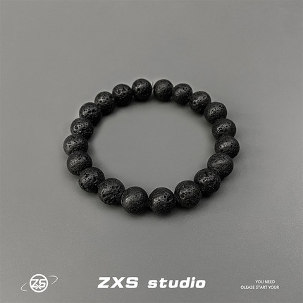 19ss火山石手链男潮个性百搭天然石手串珠子韩版学生黑曜石首饰