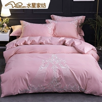 Mercury nhà dệt chính hãng Châu Âu 60 dài nhung cotton satin giường bốn bộ bông thêu bông tấm chăn - Bộ đồ giường bốn mảnh mền gối