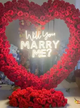 520情人节求婚红色心形玫瑰仿真泡沫底拱门背景架婚庆背景布置