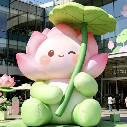 卡通荷花莲花娃娃充气气模手持荷叶打卡摆件商场户外夏季国风美陈