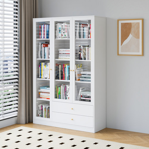 可比熊旗舰店实木书柜带玻璃门