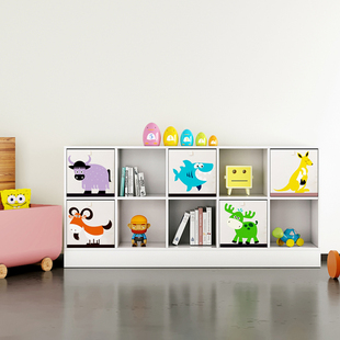 可比熊儿童书架落地实木置物架子卧室收纳架学生书柜收纳柜格子柜