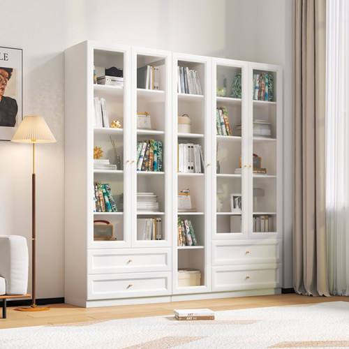 可比熊旗舰店实木书柜带玻璃门