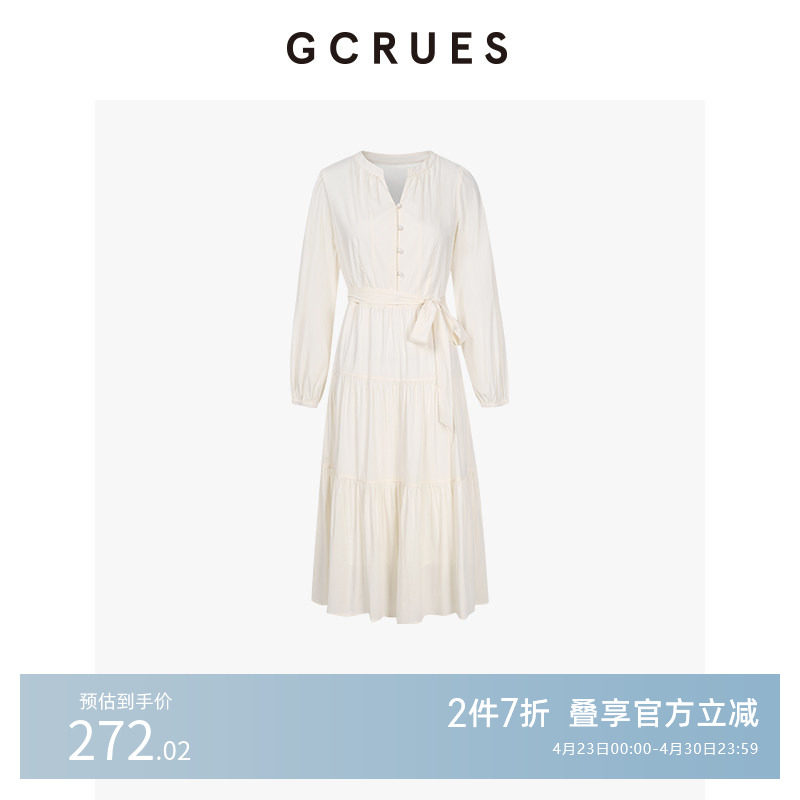 GCRUES商场同款简约绑带气质收腰连衣裙女春秋季 G07Q08A1662