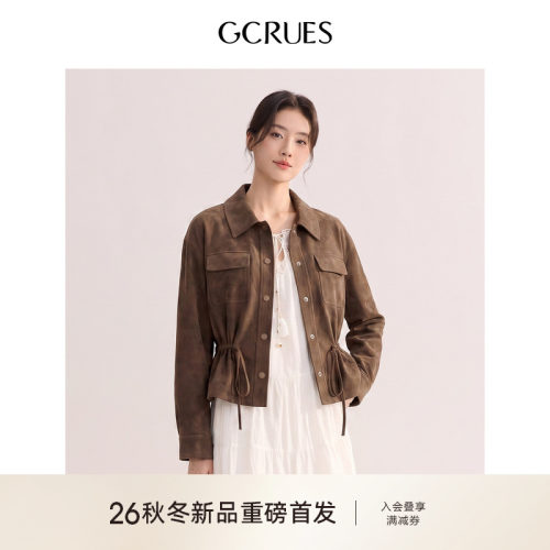 GCRUES复古翻领抽绳麂皮外套女秋