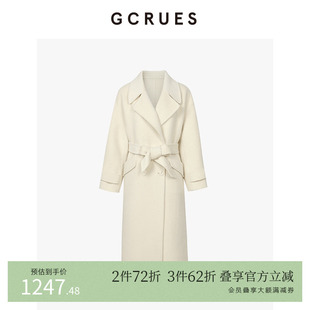 GCRUES皮草感双排扣中长双面呢大衣G10D12A0552
