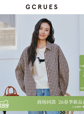 GCRUES商场同款复古廓形格纹衬衫女春季显瘦气质上衣 G02C01A0772