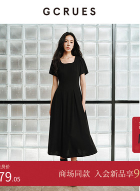 GCRUES商场同款黑色针织连衣裙女秋季收腰气质小黑裙 G07Q08A1562