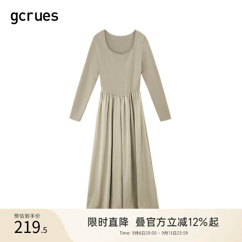 gcrues方领拼接修身连衣裙图片