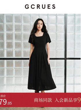 GCRUES商场同款黑色针织连衣裙女秋季收腰气质小黑裙 G07Q08A1562