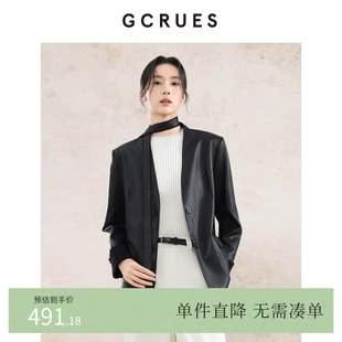 GCRUES商场同款pu皮西装外套女秋季时尚复古西服上衣 G08Q05A2062