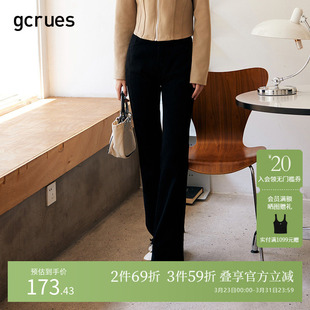 微喇裤 gcrues牛仔裤 修身 子长裤 G07Q02A1242 女小个子高腰显瘦裤