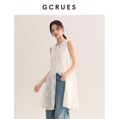 GCRUES法式蕾丝叠穿无袖连衣裙女