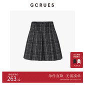 GCRUES商场同款 简约格子半身裙女冬减龄高腰百褶短裙 G09D07A0462