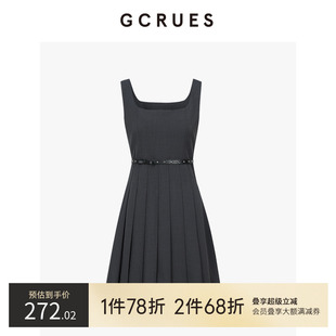 吊帶黑色連衣裙女春夏氣質收腰百褶裙 GCRUES商場同款 G02C08A0862